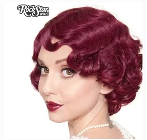 Wig Burgundy 1920's Flapper Finger Waves Short Rockstar Cosplay Halloween New - Picture 1 of 4