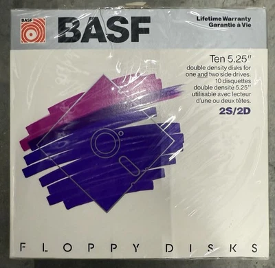 "Caja de disquete BASF 2S/2D sellada 10 piezas 5 1/4"" Alemania Occidental" Foto 1 de 4