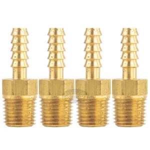 Brass Hose Barbs 1/4" Male NPT for 1/4" ID Hoses Barbed Fitting Air Fuel 4 Pack - Picture 1 of 6