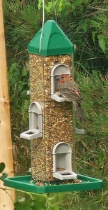 Green Square Tube Bird Feeders with 6 Feeding Ports for Outdoors Hanging,... - Picture 1 of 5