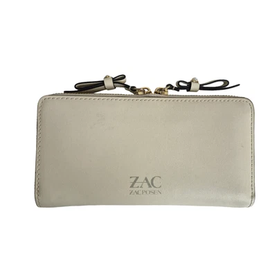 Zac Posen Eartha Cream Leather Wallet Dual Zip Bow Details - Image 1 of 4