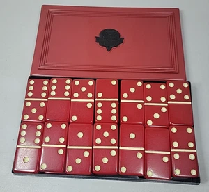 Set domino standard vintage anni 50 Crisloid top grade in bachelite rossa in custodia - Foto 1 di 6