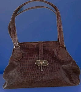 ELEPHANT WALK Texas VTG Handcrafted Croc Embossed Doctor's Satchel Elephant Head - Picture 1 of 20