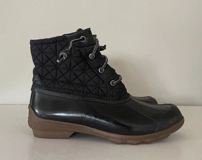Sperry Top-Sider Womens Saltwater Duck Boots Black Quilted Rainboots Size 8.5 - Image 1 of 4