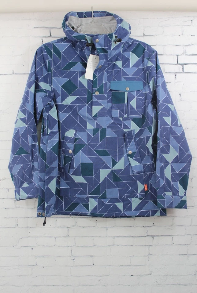 Poler Voyager 3L Anorak Shell Jacket Women's Large Ocean Blue Quilt Print New - Image 1 of 1