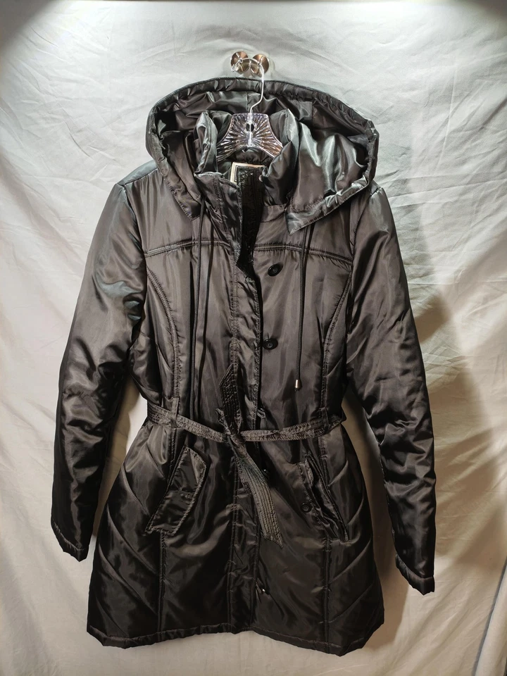 Chaqueta Converse One Star Mujer XL Negra Con Capucha Cinturón Acolchado Parka Abrigo Invierno Foto 1 de 4