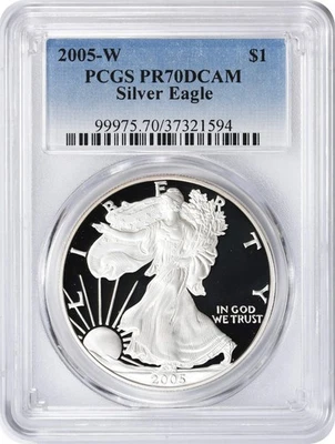 2005-W American Silver Eagle Dollar PR70DCAM PCGS Proof 70 Deep Cameo - Image 1 of 2