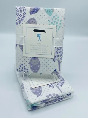 Pottery Barn Kids Owl Flannel Pillowcase Standard Size Purple Set of 2 NWT - Image 1 of 4