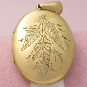 Antique Victorian Aesthetic Period Sterling Silver Vermeil  2" FERN Leaf Locket - Picture 1 of 8
