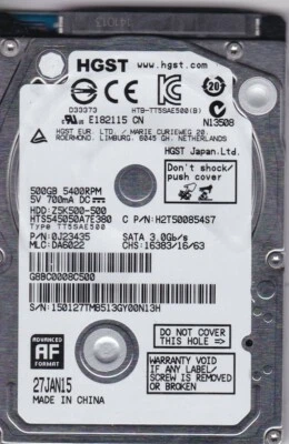 HGST Apple HTS545050A7E380 pn: 0J23435 mlc DA6022 500GB SATA C7-32 - Image 1 of 2