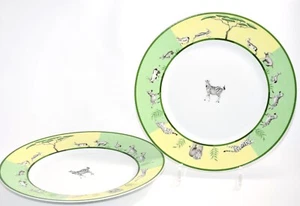 Hermes Africa Dinner Plate 27 cm porcelain green animal Zebra 10.75" Set of 2 - Picture 1 of 20