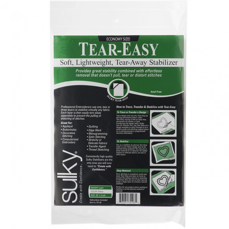 751-03 - Tear-Easy Tear-Away Stablizer White 20in x 3yds - Sulky - Image 1 of 1