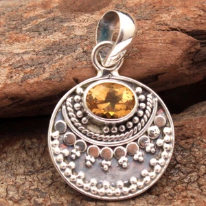 Citrine Gemstone Pendant 925 Solid Sterling Silver HANDMADE Fine Jewelry - Picture 1 of 4