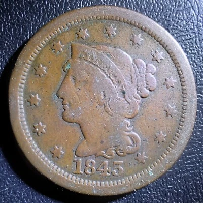 1843 Braided Hair Large Cent Mature Head - Image 1 of 3