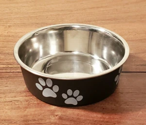 Ciotola cibo acqua design zampa di gatto gattino nero e grigio in acciaio inox - Foto 1 di 6