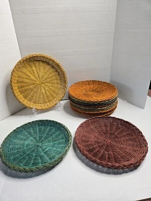 12 soportes para platos de papel de mimbre de colores vintage paja de ratán bambú camping picnic Foto 1 de 4
