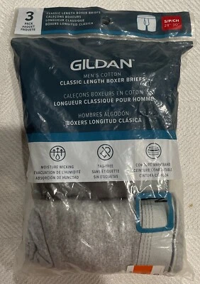 BRAND NEW MEN'S SIZE SMALL 28-30 GILDAN 3 PACK CLASSIC LENGTH BOXER BRIEFS - Image 1 of 2