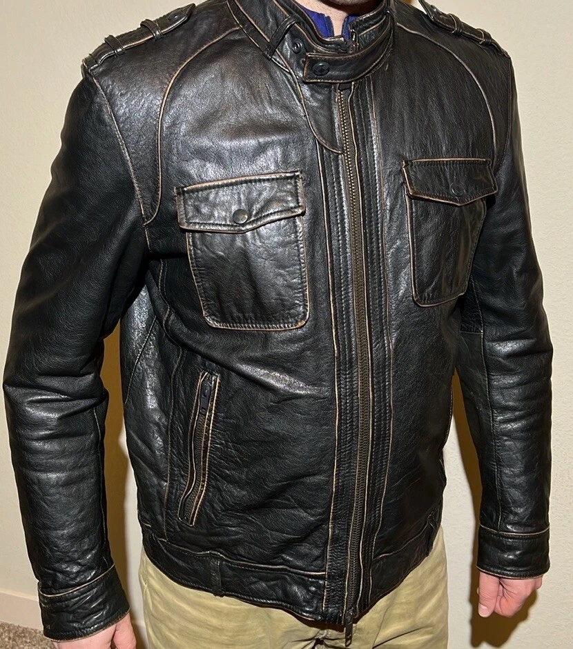 Chaqueta de cuero Vince Camuto para hombre talla grande L marrón oscuro Foto 1 de 4