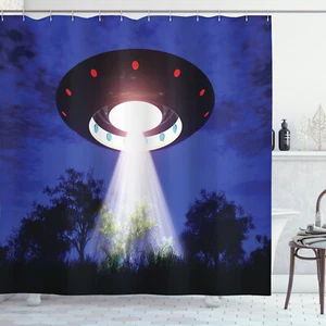 Space Home Decor Jupiter Neighbors Outer UFO Aliens Spaceship Shower Curtain Set - Picture 1 of 2