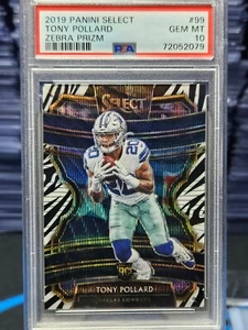 2019 Panini Select Football #99 Tony Pollard Concourse Zebra Prizm Rookie PSA 10 - Picture 1 of 2