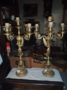 Pareja de candelabros de Bronce y Cristal de 5 brazos - Imagen 1 de 22