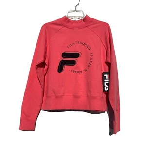 Fila Training Women’s L Bright Coral Highneck Graphic Cotton Crewneck Sweatshirt - Picture 1 of 13