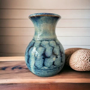 Blue Glazed Pottery Vase Stamped RP - Imagen 1 de 10