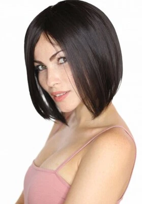 Prettyland Damen Kurz glatte wie Echthaar Bob Perücke mit Pony Wig Schwarz C2459