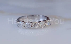 1.5ct Round Cut Moissanite Anniversary Women Wedding Band 14K White Gold Plated - Picture 1 of 4