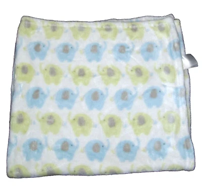 Cobertor de pelúcia Baby Essentials verde azul branco elefante Lovey 2015 - Imagem 1 de 2