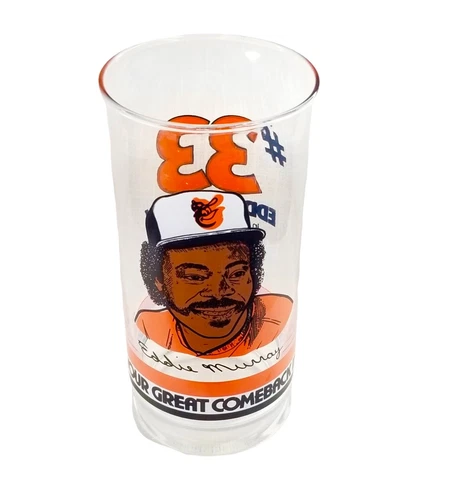 RARE - HARD TO FIND: 1985 BALTIMORE ORIOLES HOF EDDIE MURRAY DRINKING GLASS Cover