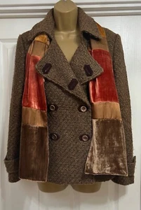 M&S Per Una Brown Blazer Textured Boucle Jacket UK 10 Also Fit 12 & Velvet Scarf - Picture 1 of 13
