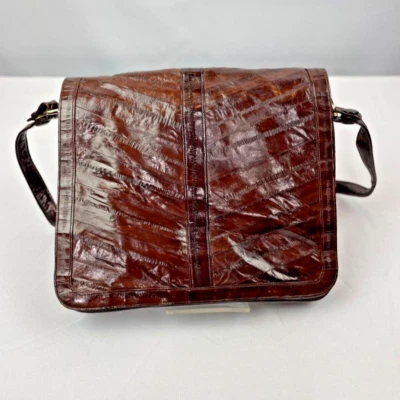 Bolso de hombro mensajero con cierre magnético de piel de anguila marrón genuina de los años 80 Foto 1 de 4