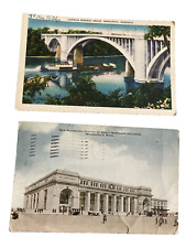 2 Minneapolis Scenes 1918 Great Northern Depot & Cappelen( Franklin Ave) Bridge