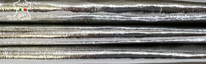 METALLIC SILVER CRINKLED COATED Goatskin leather hides 2 skins 5sqf 0.9mm #B6140 - Picture 1 of 6