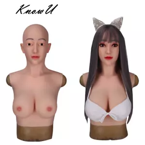 D Cup Kopfbedeckung mit Brust gefälschte Brüste Silikon Brustformen mit Maske - Picture 1 of 12