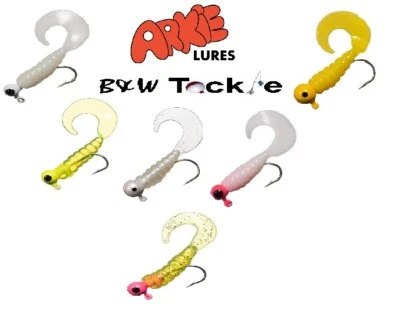 2 Pacotes~Arkie Rigged Twirl Tail Jig Curl~3 tamanhos~7 cores~Panfish Crappie - Imagem 1 de 2