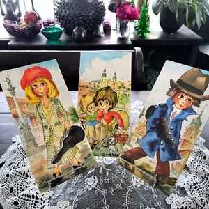 3 French Big Eyed Kids Vintage Hanging Wall Art Crafted Chipboard 10" Nice! - Picture 1 of 12