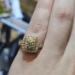 14K Yellow Gold Double Halo Ornate Half Eternity Engagement Ring 1.33TW Size 5.5 - Picture 1 of 14