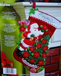 Bucilla SANTA POINSETTIA TREE Felt Christmas Stocking Kit Original not Repro18"