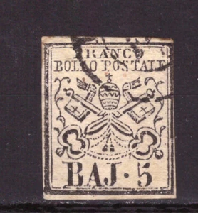 FRANCOBOLLI Antichi Stati Stato Pontificio -- 1852 5 Baj & - Foto 1 di 1