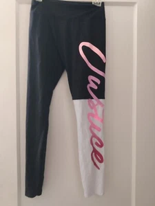 Girls Juniors Justice Active 16/18 Black White Legging Pants With Pink Letters - Picture 1 of 4
