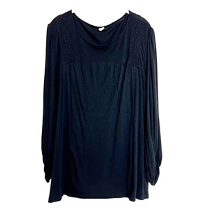 Old Navy Womens Peasant Blouse XL Black 3/4 Length Sleeve Crochet Trim Rayon - Picture 1 of 5