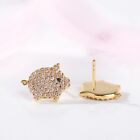 4Ct Round Cut CZ Moissanite Pig Animal Stud Earrings 14K Yellow Gold Plated