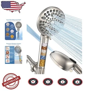 Brushed Nickel High Pressure Shower Head with Filter & Adjustable 71-Inch Hose - Picture 1 of 9