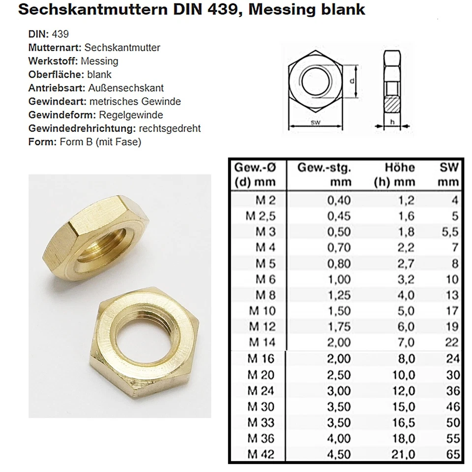 Feingewinde oder Regelgewinde Sechskantmuttern niedrige Form, flach ,DIN 936/439 - Bild 1 von 1