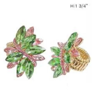 1.75” Gold Stretch Ring with PINK AND GREEN Rhinestones ( 70 ) - Picture 1 of 1