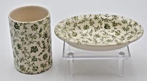 Rare Vintage MASON'S for Crabtree & Evelyn Green Chintz Floral Soap Dish & Cup - Bild 1 von 14