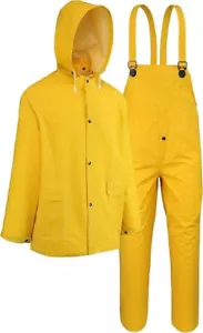 1- 3 Piece Heavy Duty Two Ply Waterproof PVC RAIN SUIT Jacket Hood Overalls 3X - Picture 1 of 2
