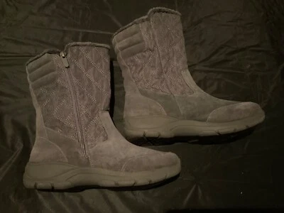 Botas de Nieve Forradas de Invierno LANDS END Gris Gamuza/Acolchado Cremallera Lateral - Mujer Talla 9D Foto 1 de 4